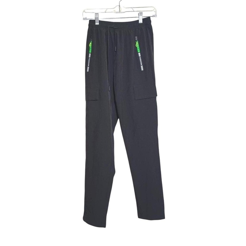 Sport USA Fashion Black Cargo Joggers Neon Green Accents XS